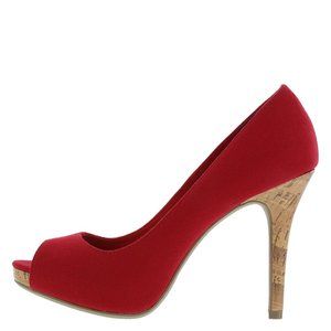 Red Peep Toe Cork Heel Pump